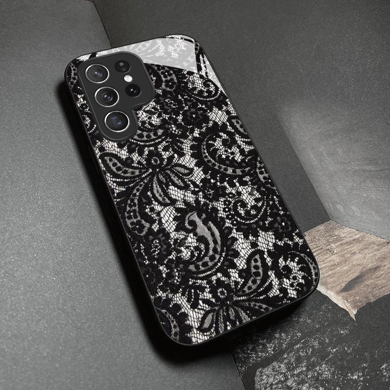 Szklane etui na telefon z koronkowym wzorem, odpowiednie do Samsung Galaxy S26 S25 S24 S23 S22 S20 FE/Ultra/Plus, pyłoszczelne i odporne na wstrząsy