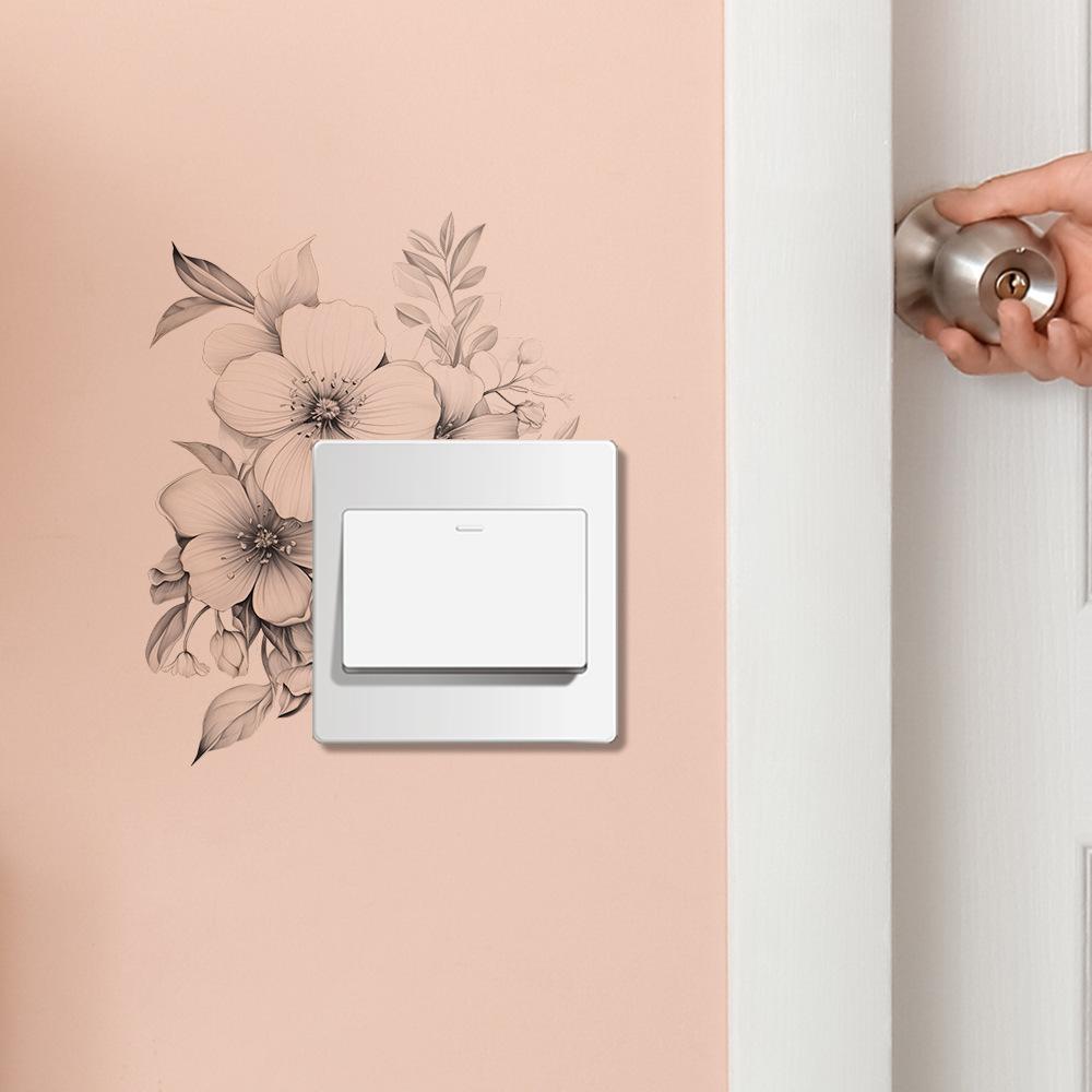 Minimalist Black and White Floral Leaves Switch Plate Sticker for Living Room Hallway Home Decor Removable Self-Adhesive Decal