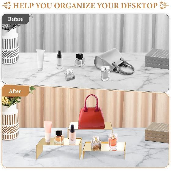 Purse Display Stand, 3 Pcs Large Gold Stainless Steel Display Risers, Gold Risers Display Stands, Large Gold Perfume Stand Display for Jewelry Shoe