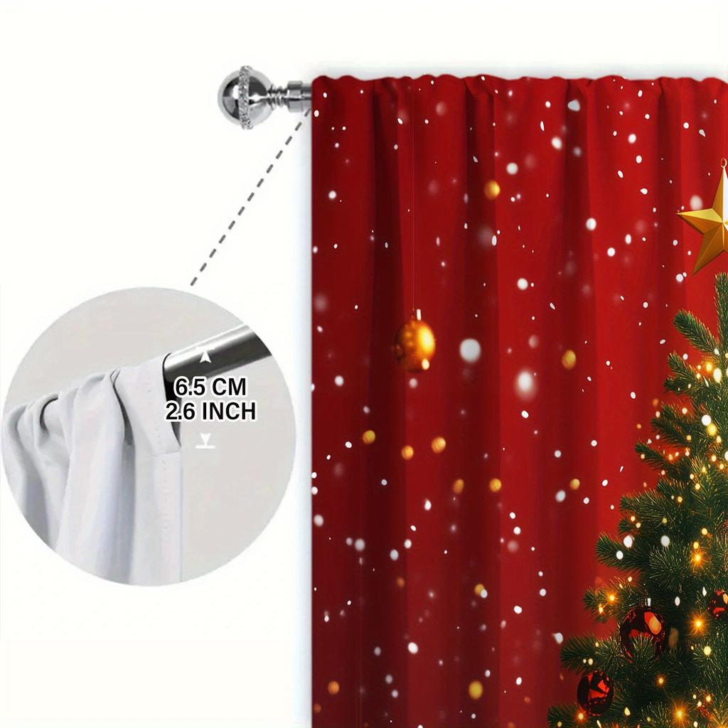 Set Of 2 Christmas Tree Gifts Printed Curtain Home Decor Window Treatment Bedroom Office Kitchen For Sleeping Area Made Polyester With Rod Pocket