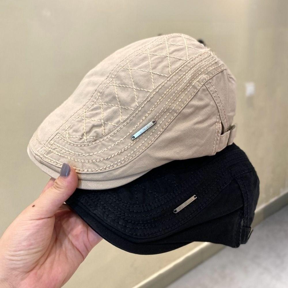 Adjustable Men's Newsboy Caps Herringbone Pattern Painters Hats Casual Flat Cap Outdoor Wear