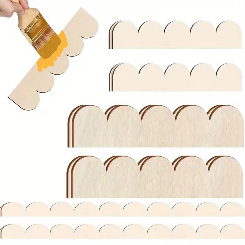 6/12pcs Fan-Shaped Decorative Wooden Strips Unfinished Wooden Frame For DIY Home Decor, Cabinet, Window Frames, Party Decoration