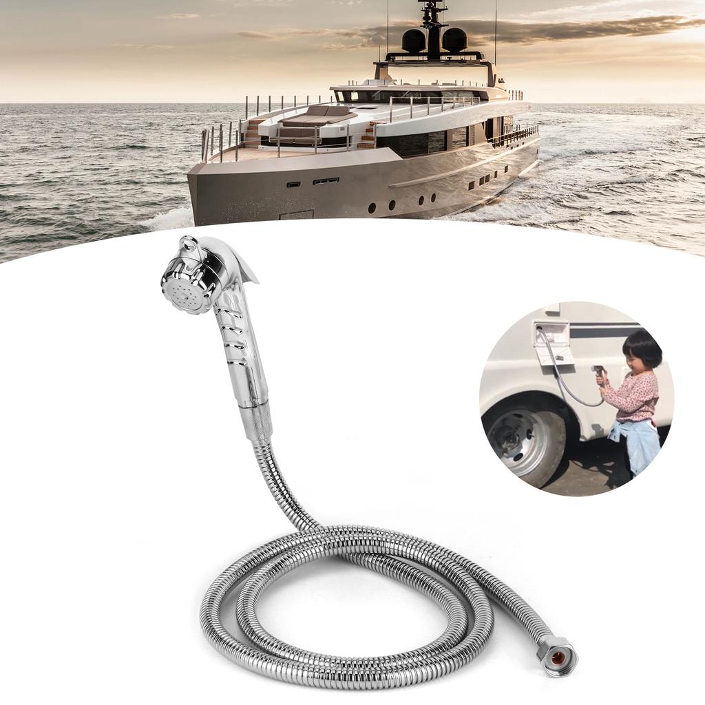 Wohnwagen Außenbrause Wasserzufuhr Duschkopf Edelstahl mit 1,5m Schlauch 1/2 Gewinde