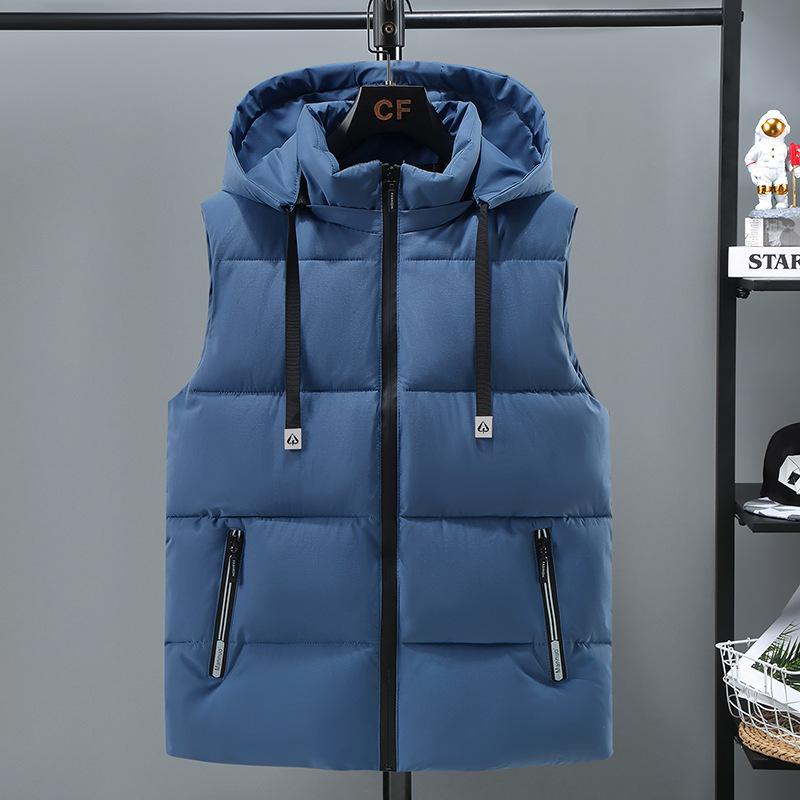 Herbst und Winter Dick Reißverschluss Einfarbig Kapuze Lässig Slim Fit Seitentasche Weste Herren