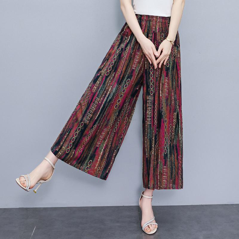 Summer Wide Leg Pants for Women Vintage Clothes Plus Size Loose Elastic Waist Casual Pants