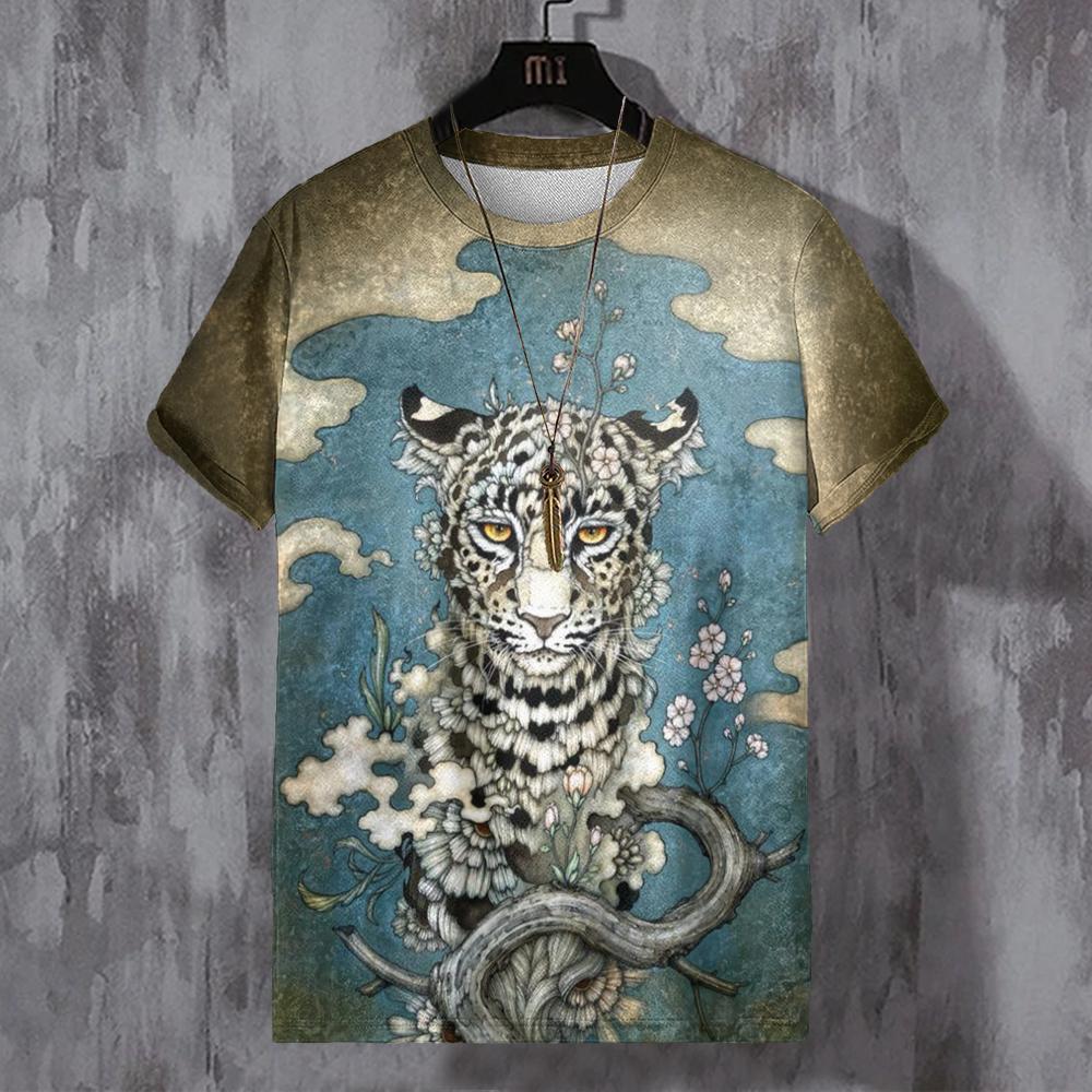 

Мужская винтажная футболка с принтом животных в 3D-стиле, повседневная футболка с круглым вырезом 3XL