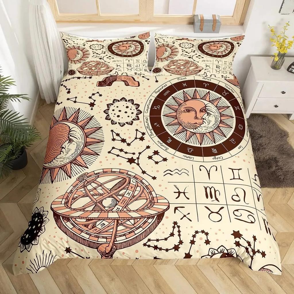 3D Symbole Wikinger Runen Bettbezug Set Bettwäsche Sets Doppelbettgröße, Nordischer Bettdeckenbezug Gewaschene Mikrofaser Tagesdecke Bezug