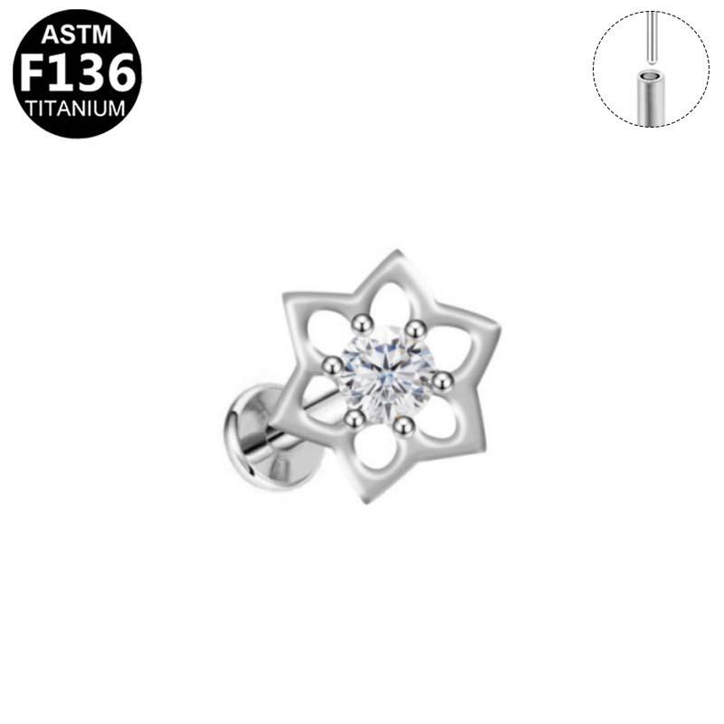 Titanium Zirconia Lip and Ear Stud Piercing with Round Disc Design