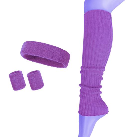 

4Pcs/Set Women Headband Wristband Leg Warmer Sweat Absorbing Yoga Pilates Gym Knitted Calf Compression Sleeve Workout Accessory
