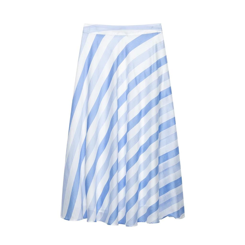 Women Striped Mid Length Straight Skirt Casual Daily Wear