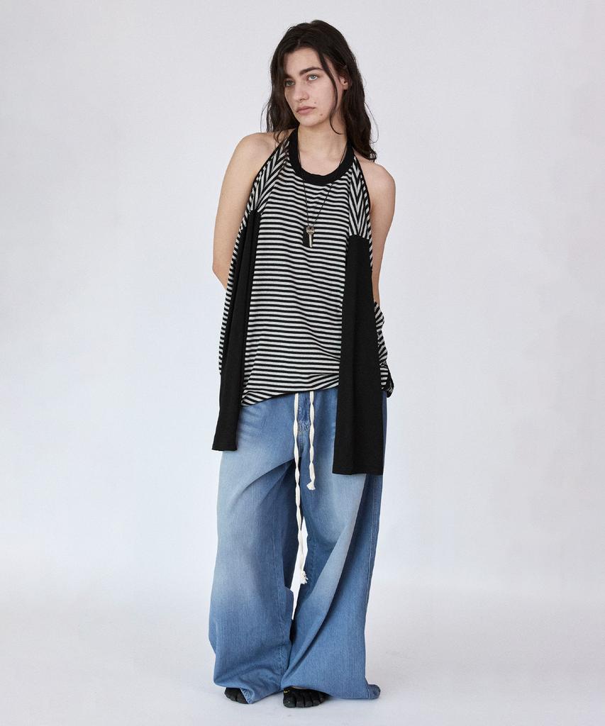 Holpeipeo Striped Six-Way Loose Top (Black)