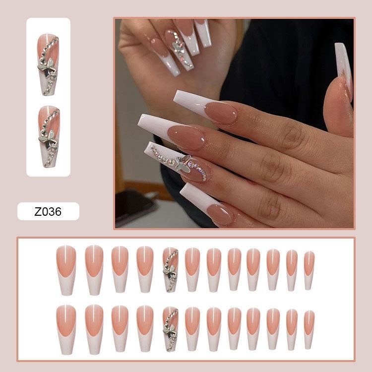 Press On Acrylic Fake Nails Set with Glue High Quality Handmade Nail Extension French Tips Woman False Short Nails Press Ons
