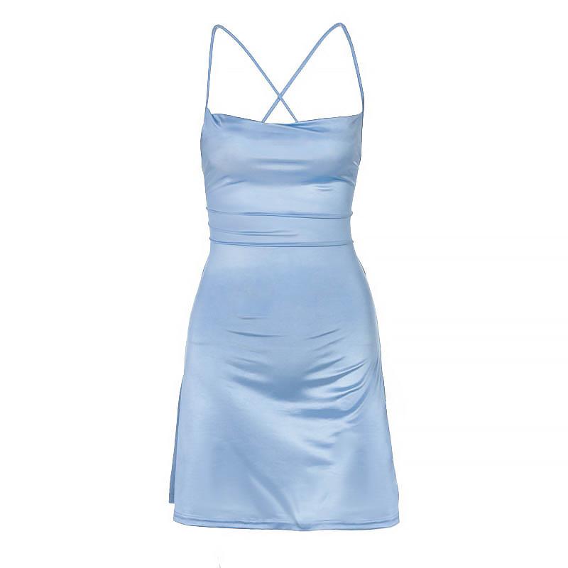 Sexy rückenfreies glänzendes tief ausgeschnittenes Träger-Minikleid für Damen