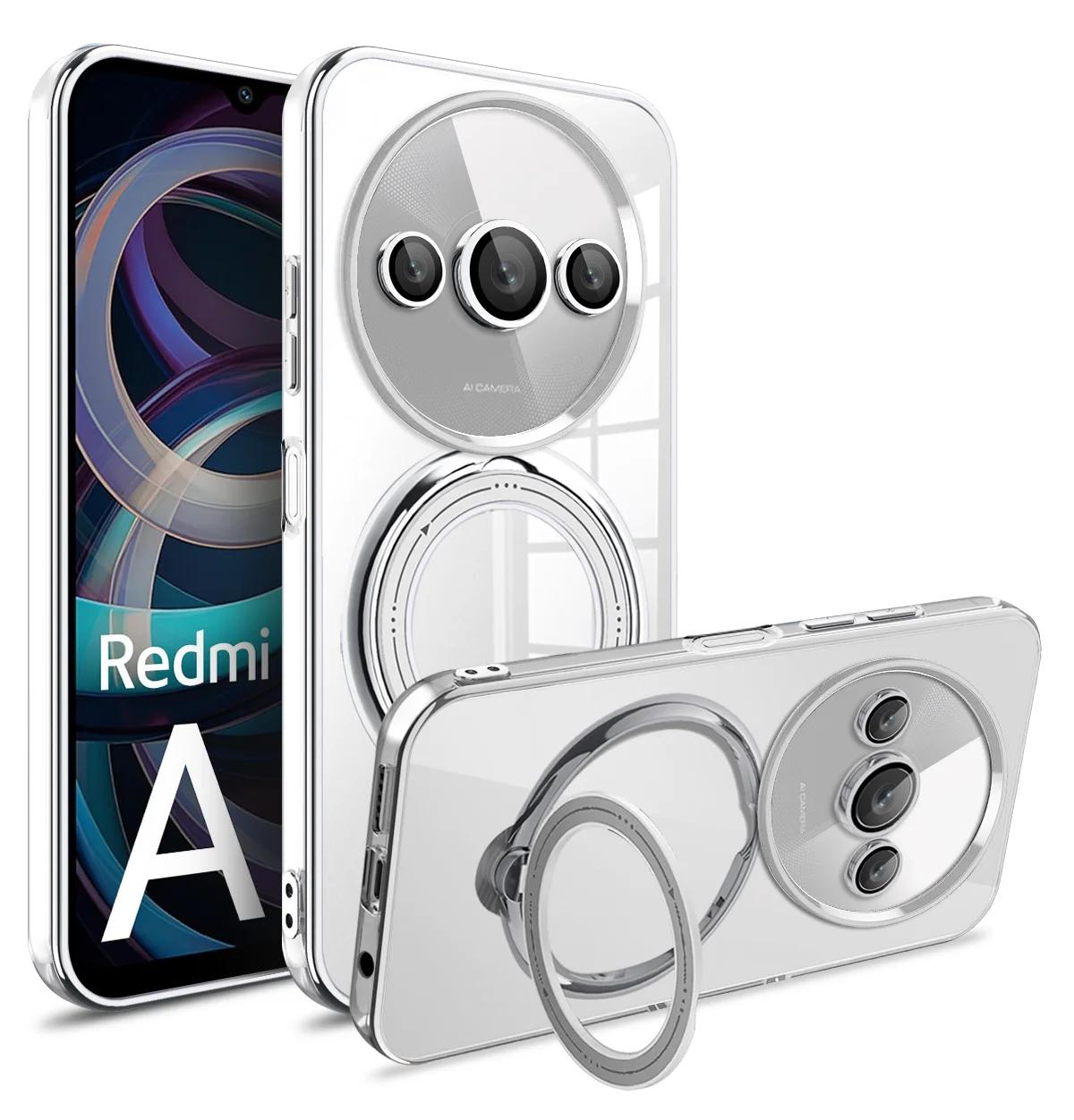 

Держатель для чехла Magsafe для Redmi A3 Note 13 Pro Plus 4G 5G Xiaomi Poco X6 Pro X6 13T Прозрачная задняя подставка-кольцо Магнитный кронштейн Чехол for Xiaomi Poco X6 серебряный