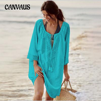 Summer Women's Plus Size blonder Beach Cover-Up Sexy Deep V Holiday Sun Shirt Bikini Cover Up