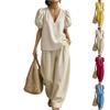 Damen Rundhals Kurzarm Oberteil und Hose Mode Lässiger Anzug
