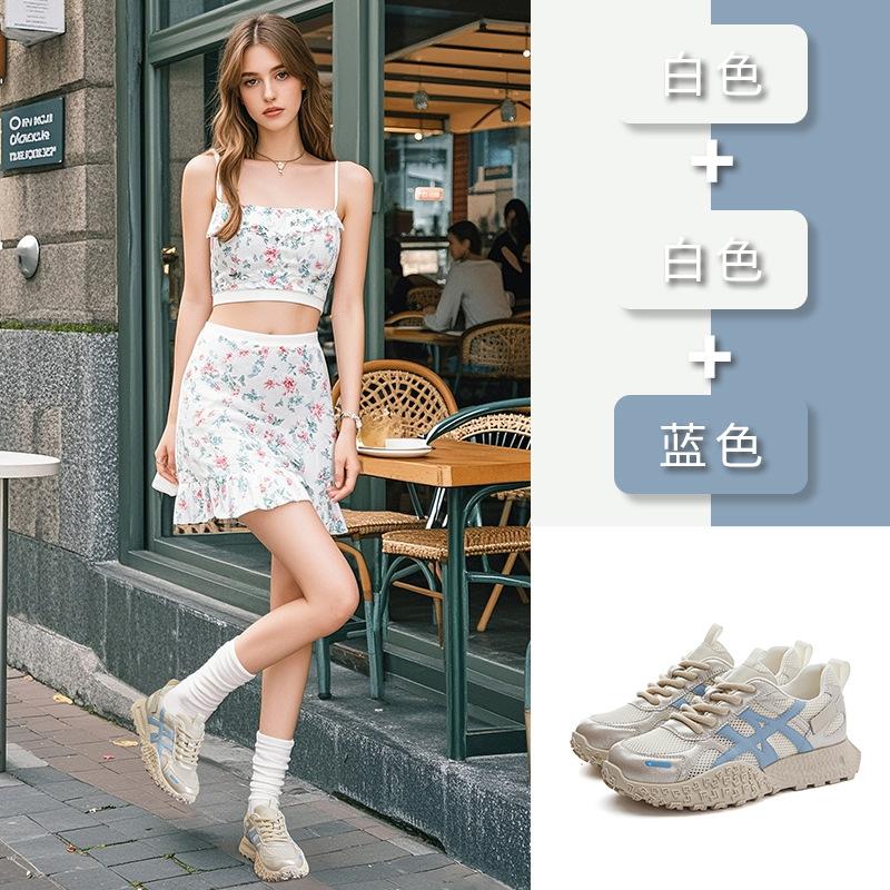 Leather dad shoes women's 2025 summer new mesh breathable Forrest Gump shoes women's platform sports shoes versatile shoes children