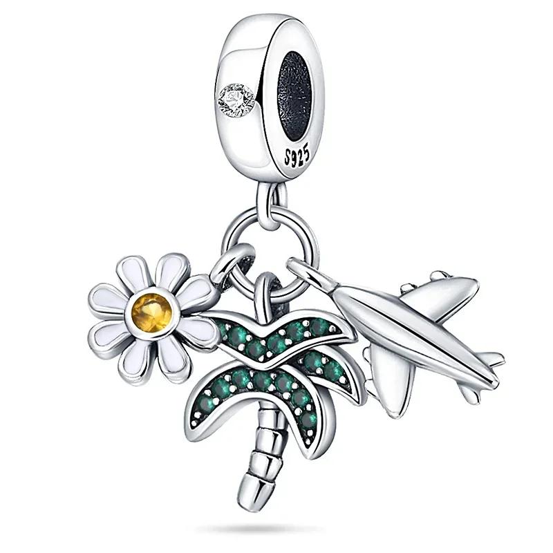 Originalcharmscopper Flip Flops Sunglasses Pineapple Coconut Tree Beaded Pendant Diy Bracelet Ladies Jewelry Gift