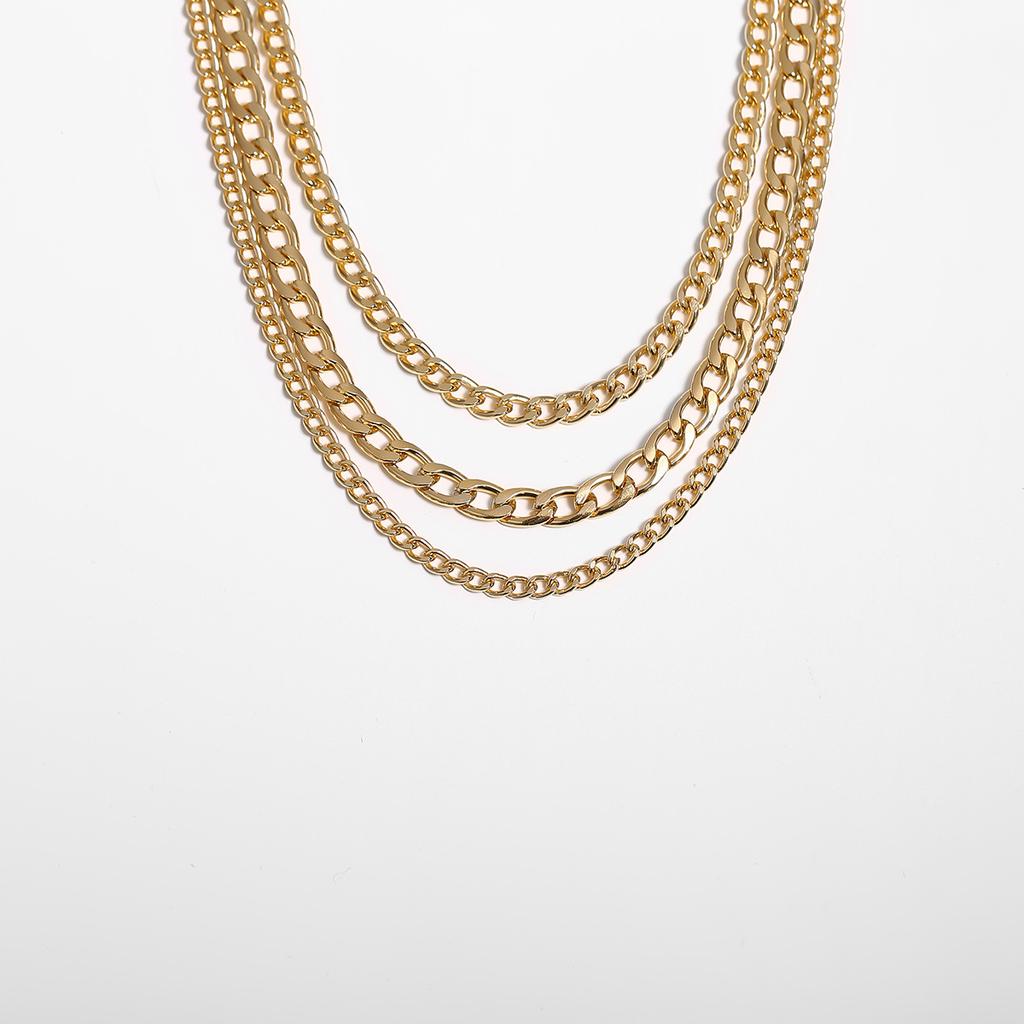 Mix and Match Thick and Thin Chain Geometric Retro Necklace, Simple Chain Multi-layer Fringed Necklace