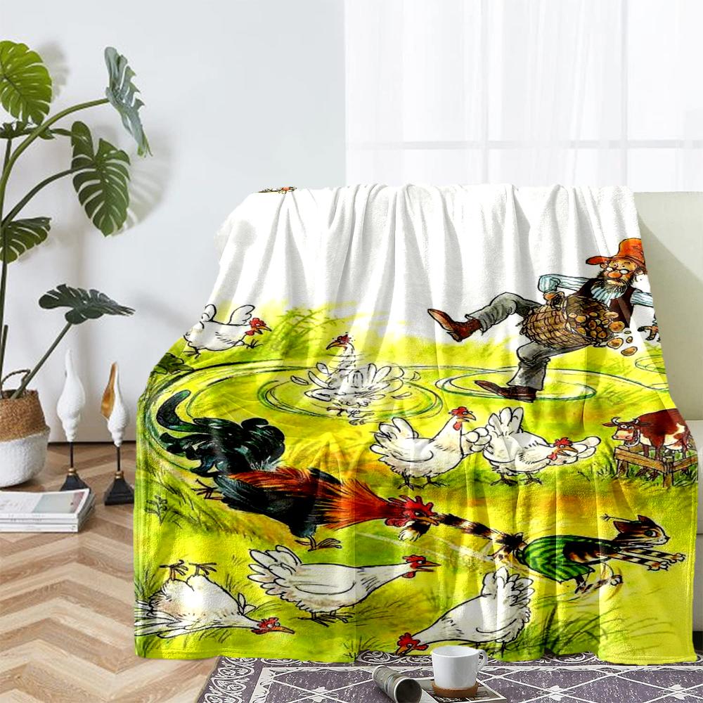 Pettson and Findus Theme Printed Blanket - Perfect for Couch, Bed, Travel & Outdoor Use | Machine Washable, Cozy & Durable.