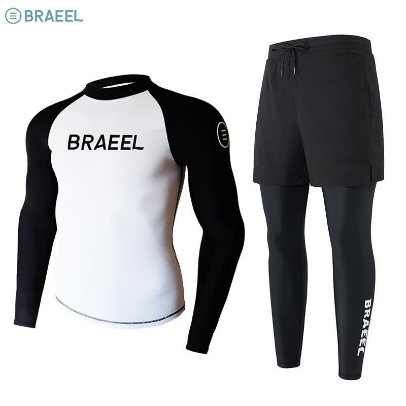 Mens UV Protection Rash Guard Set Long Sleeve Top Pants Surfing Diving Snorkeling Water Sports