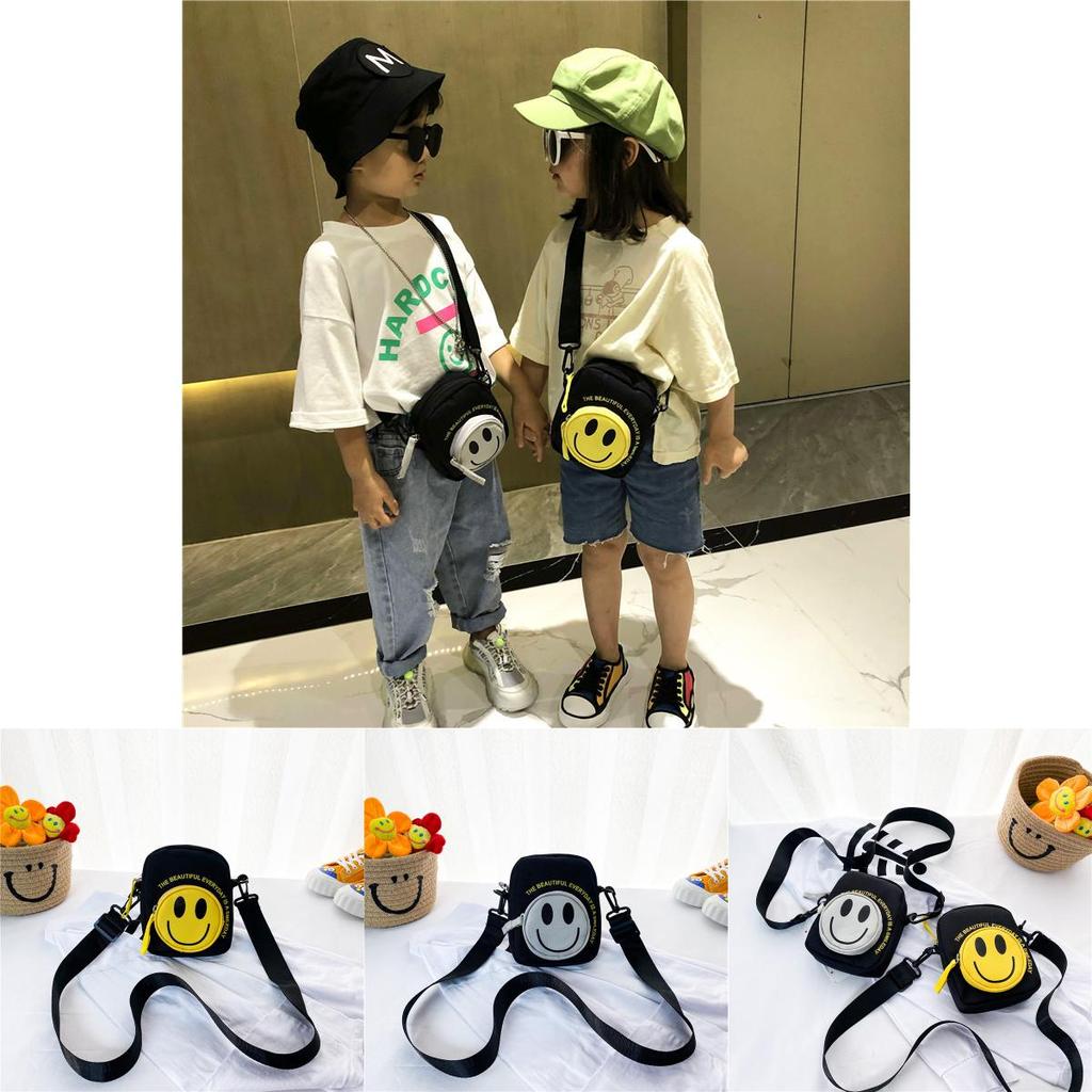 Fashionable Kids Smiley Face Crossbody Bag Chic Durable Canvas Small Backpack For Children