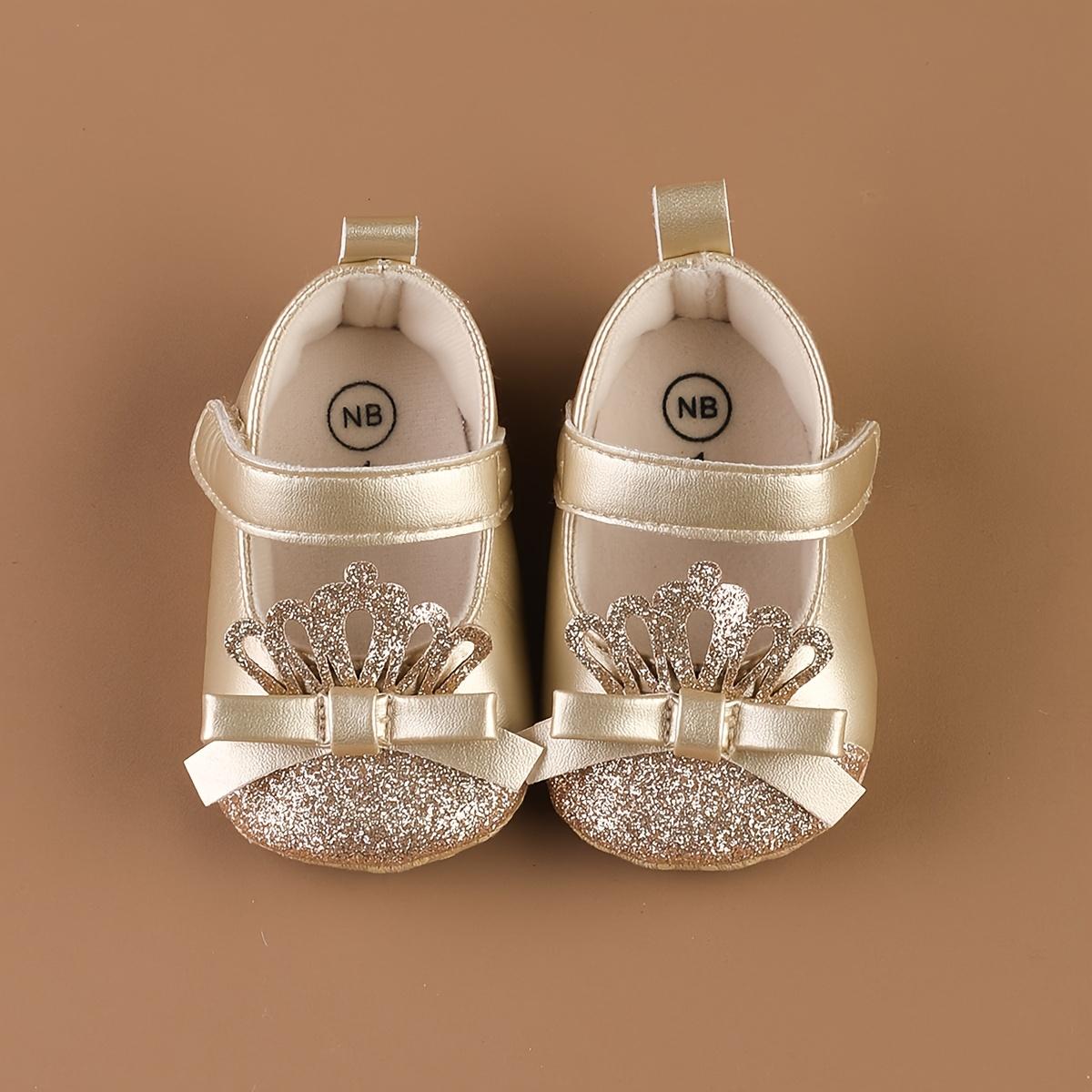 

Flat Crown-Patterned Princess Shoes for Newborn Girls Aged 0-1, Featuring a PU Butterfly Knot And Glittery Design, Perfect for Spring And Summer US 1.5 Infant золотистий
