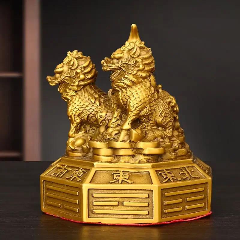 Lucky Feng Shui Copper Unicorn Ornaments Gossip Formation Money Yuanbao Gourd Home Decor Sculptures