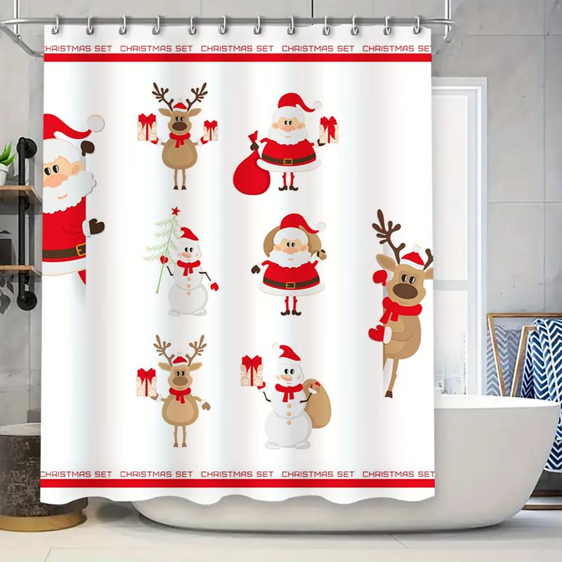Tu Christmas Shower Curtain Santa Claus Reindeer Holiday Festive Bathroom Decor Waterproof Xmas Themed Backdrop Home Textile