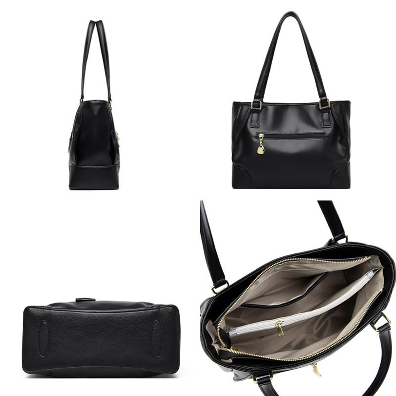 Women's soft leather shoulder bag with multiple pockets large capacity monochromatic casual crossbody shoulder bag