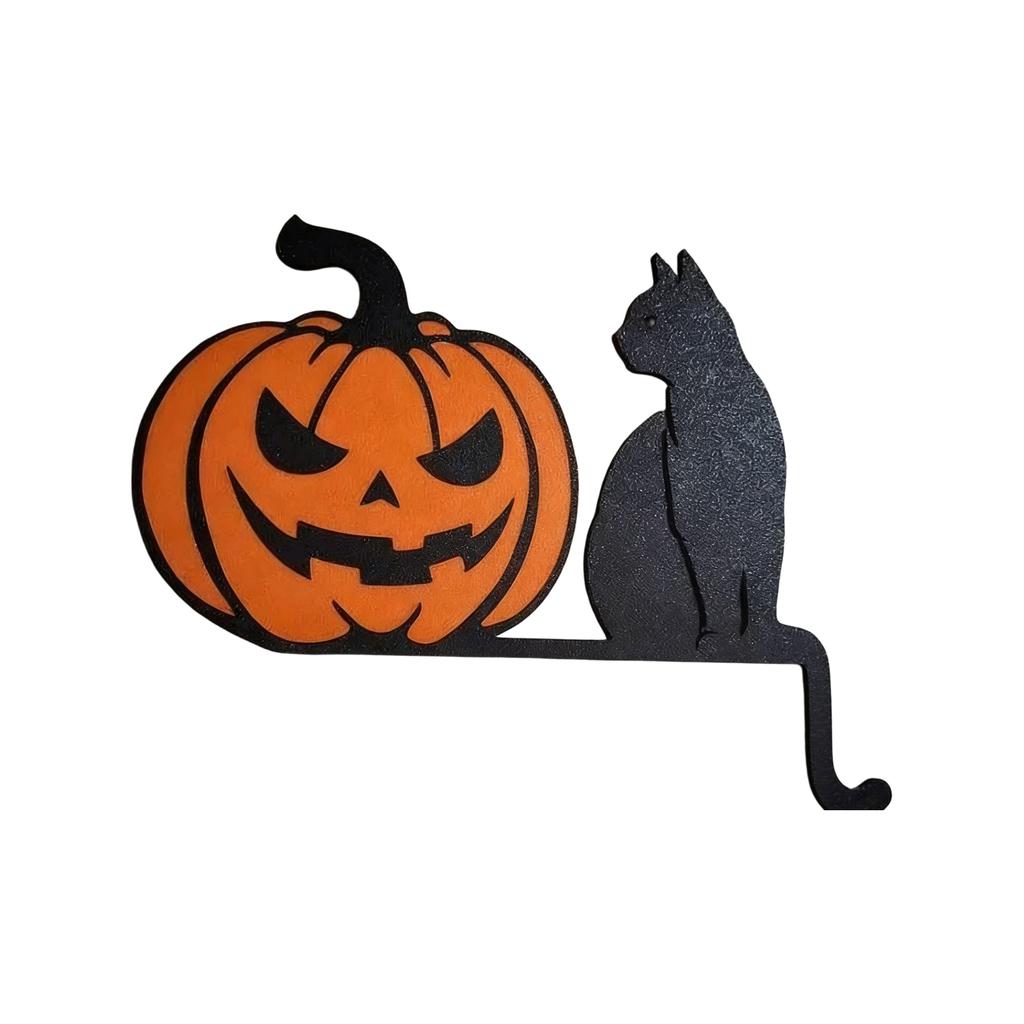 Iron Art Black & Pumpkin Door Frame Decor - Spooky Halloween Door Top Ornament, Wrought Iron Window Valance For Porch & Entryway