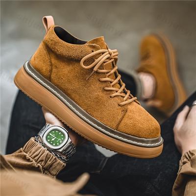 Moda 2025 Outono Novo Retro Solado Grosso Cano Alto Sapatos Casuais para Homens Moda Confortável Versátil Antiderrapante Cadarço Plataforma tênis