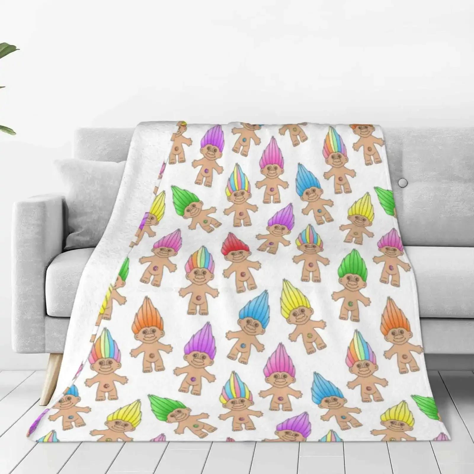 Troll Magic Fashion Soft Warm Throw Blanket Troll Doll Treasure Troll Sparkle Gem Nineties Eighties Childhood Nostalgia Retro 75x90cm