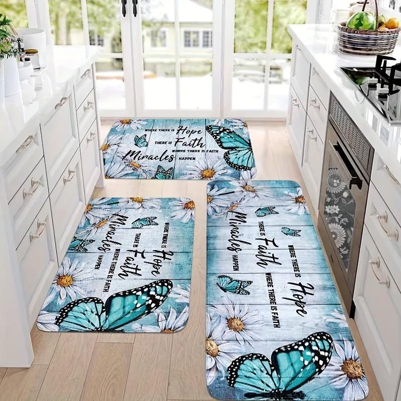Spring Floral Series Kitchen Floor Mats - Dirt-Resistant, Wear-Resistant, Easy-to-Clean, Three-Piece Set