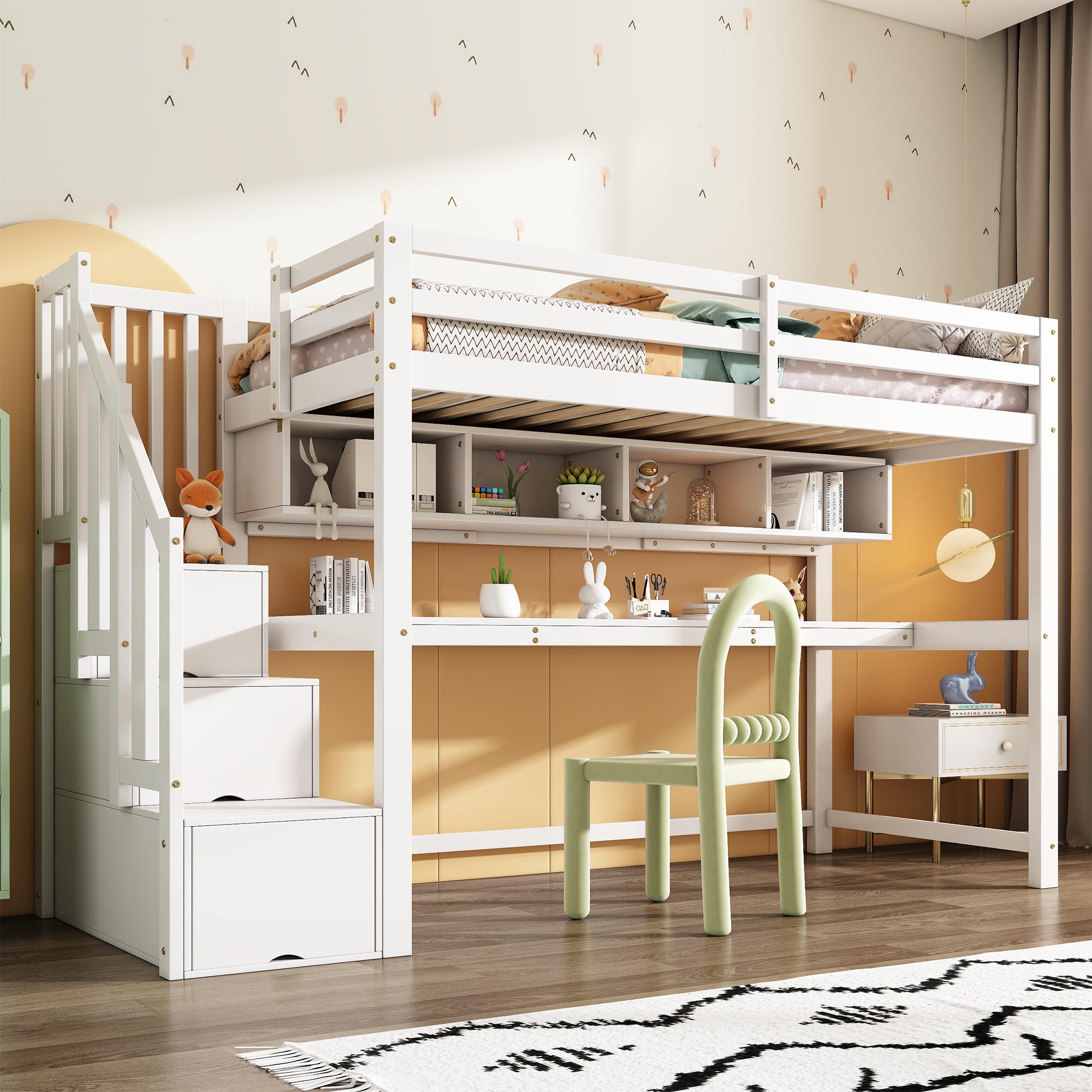 Children`s Loft Bed with Storage Staircase