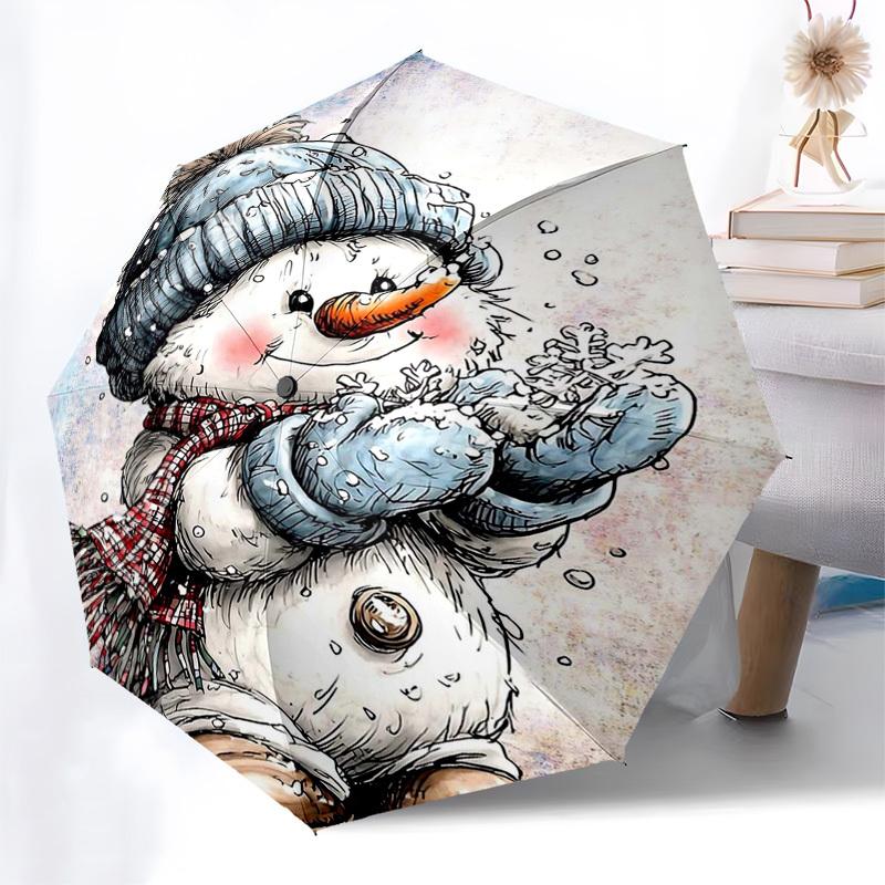 

1pc Winter Wonderland Snowman Umbrella, Automatic Open/Closed with Plaid Scarf Design, Perfect for Fans, Travelers, Daily Use, Festive Gifts!V030