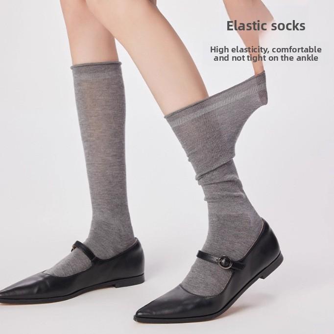 Women's Autumn New Solid Color Lace Wool Boneless Calf Pile Socks