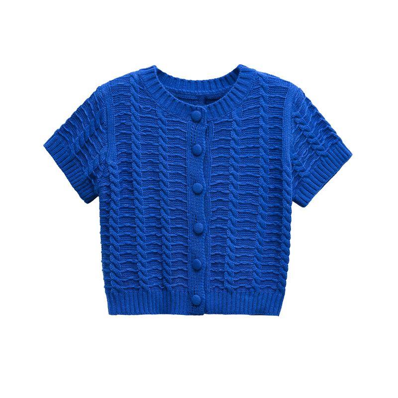 

Kaslead Новая женская одежда Западный стиль Мода Простая и универсальная Вязаная верхняя одежда с коротким рукавом 6771053 Blue L