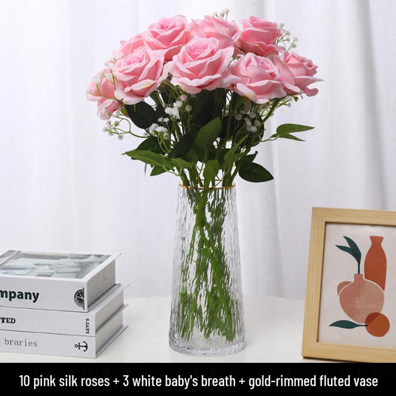 Silk Rose Bouquet: Artificial Flower Arrangement for Home Decor