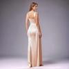 Champagne V-Neck High-Waist Slit Evening Gown