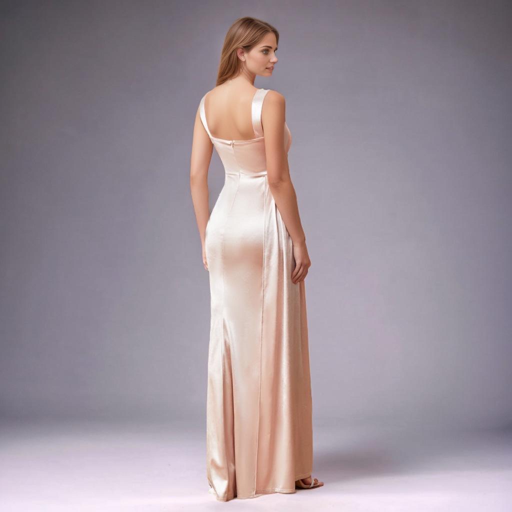 Champagne V-Neck High-Waist Slit Evening Gown