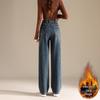 RAIN.CUN Women's High-Waist Plus Velvet Straight-Leg Jeans