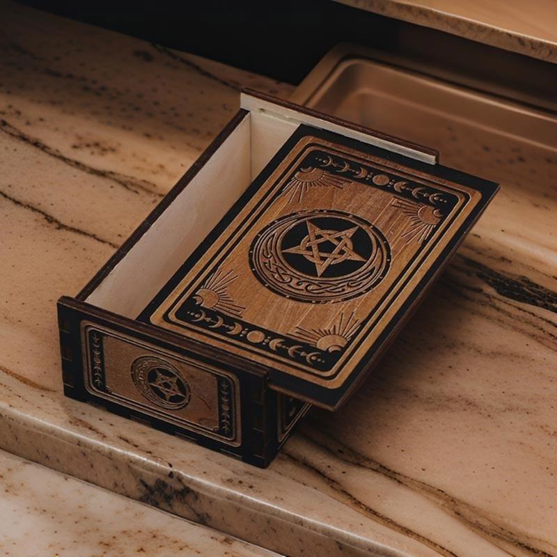 Portable Wood Tarot Cards Box Push Pull Cards Box Gift Case Divination Card Storage Container Witch Decoration Enduring