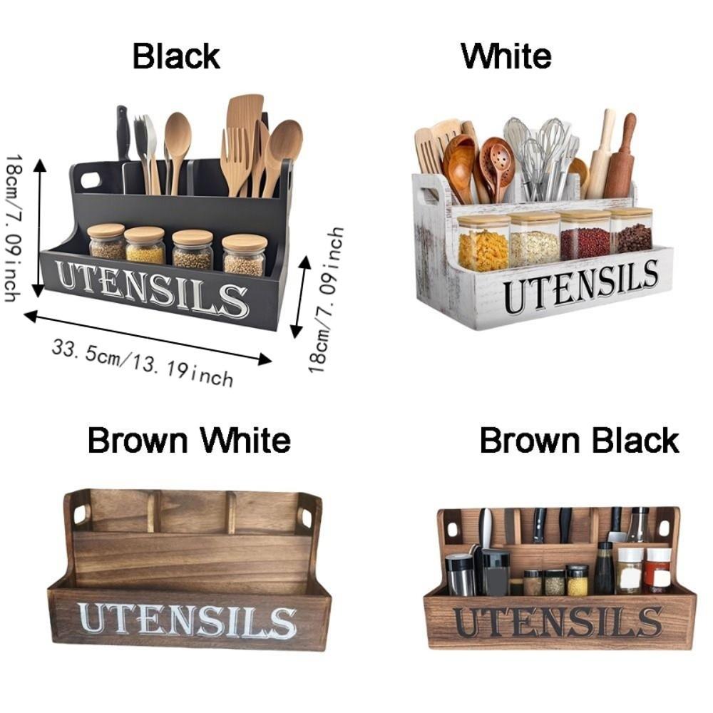 Wooden Spoon Fork Storage Box Space Saving Tableware Storage Rack Silverware Holder Living Room