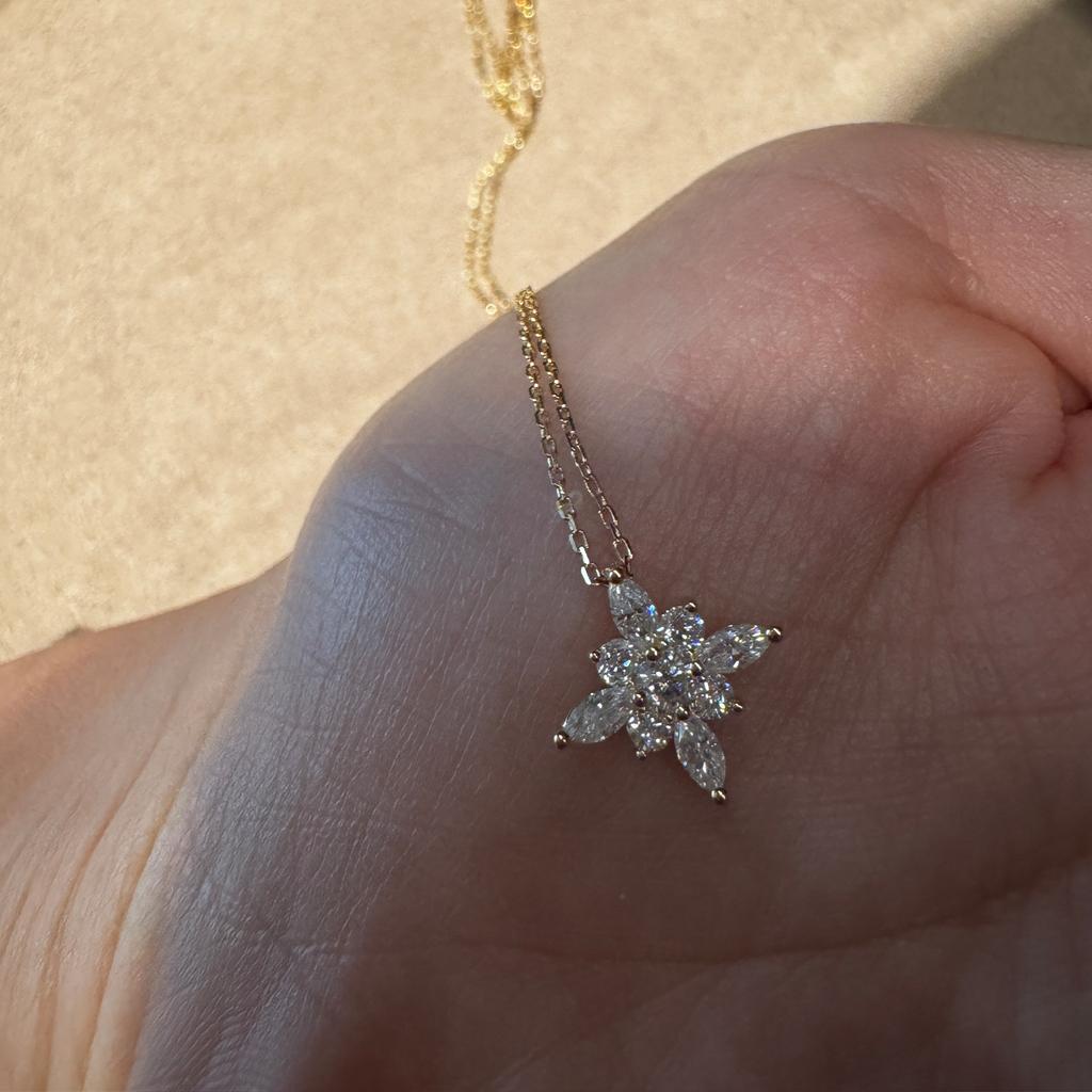 Eco Friendly Copper Gold Silver Color Sparkling Zircon Flower Pendant Necklace Women's Dainty Clavicle Chain Daily Wear Jewelry