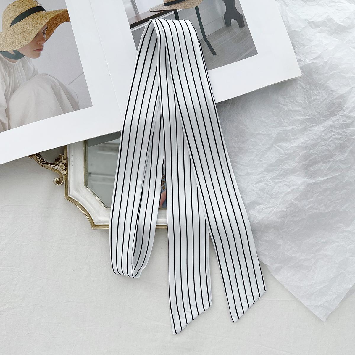 

Commuter Striped Small Silk Scarf Women S Thin And Narrow Strip Pointed Corner Scarf Korean Version Versatile Bag Shirt Ribbon Streamer Headband 140cm