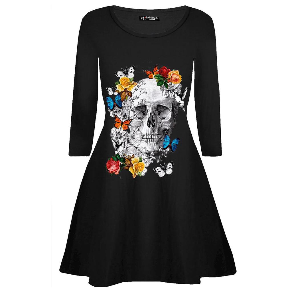 Модное женское платье на Хэллоуин с цифровым принтом и круглым вырезом ...