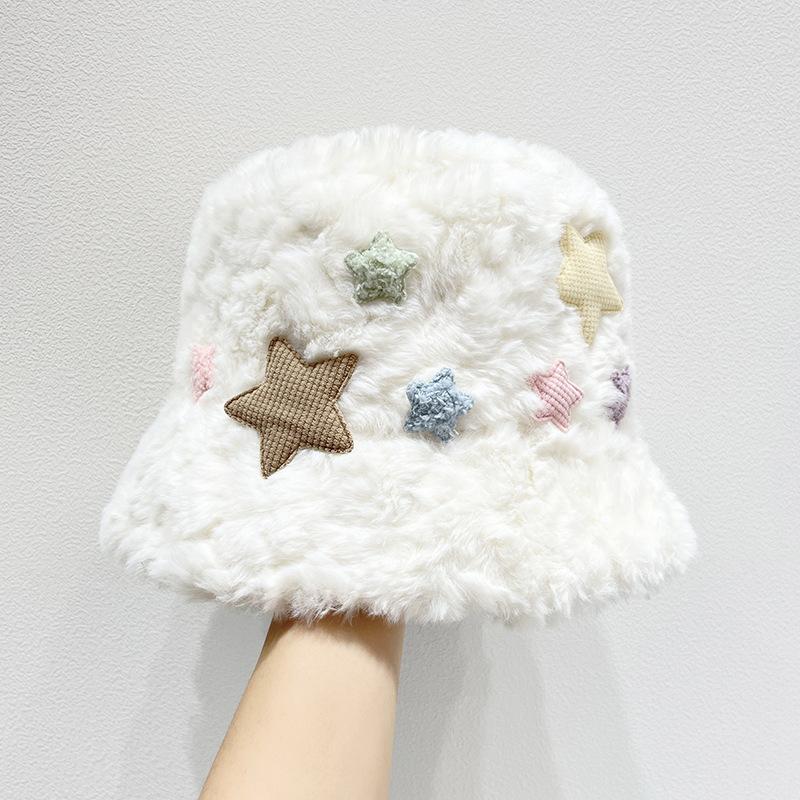 Sweet Fisherman Hat Women's Winter Thick Plush Cute Pot Hat Versatile Hat Warm Hat