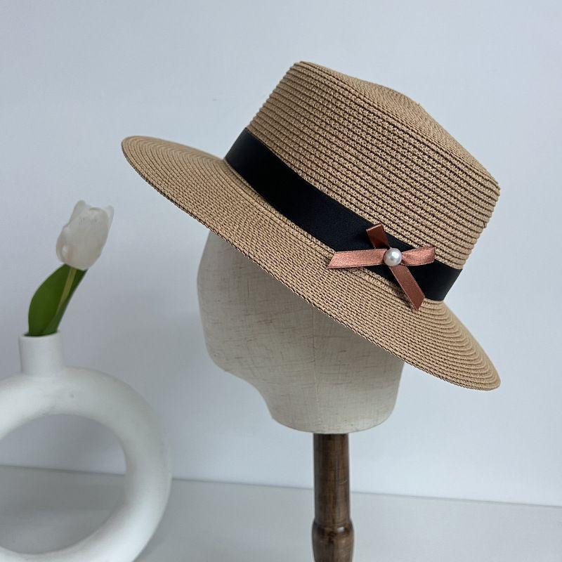 100.00kg Plus Size Women's Big Brim Grass Bows Hand-Woven Seaside Beach Hat Sun-Proof Face Cover Sun-Shade Straw Hat