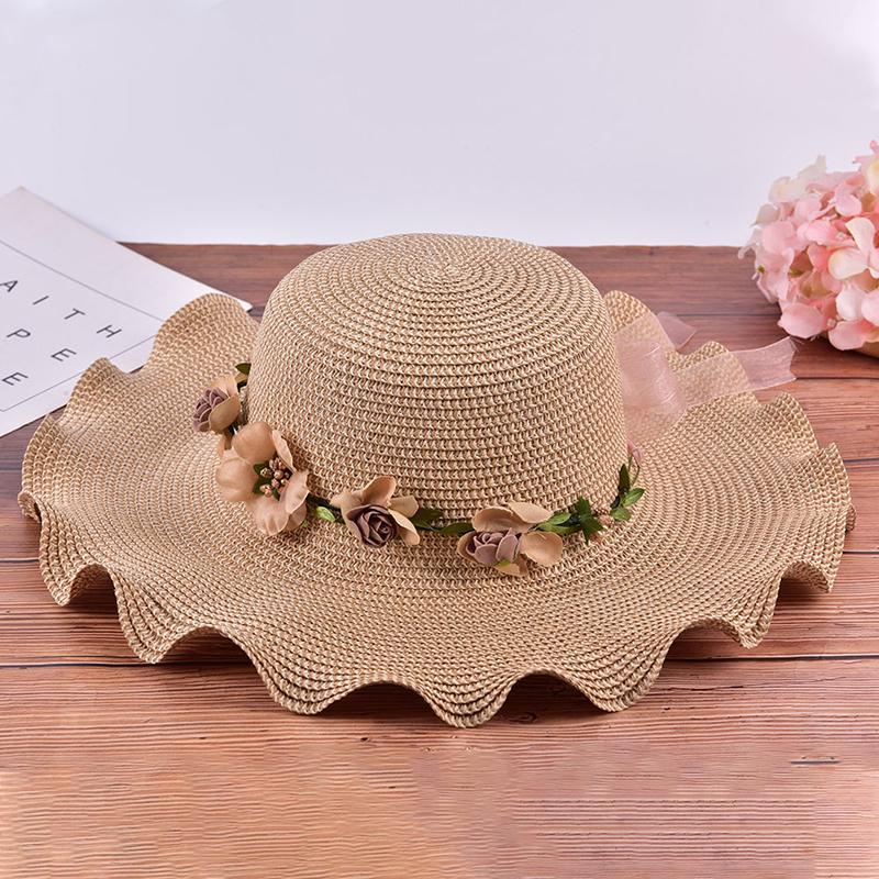 Women Sun Hat Big Wide Brim Beach Handmade Floral Summer Straw Sun Cap
